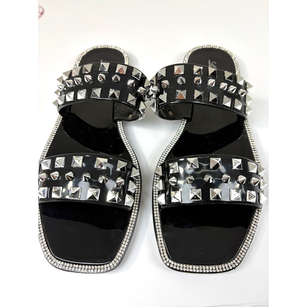 Lauren Lorraine Studley Black Gel Studded Sandals Size 6 Sparkly Rockstud NIB - Picture 4 of 9